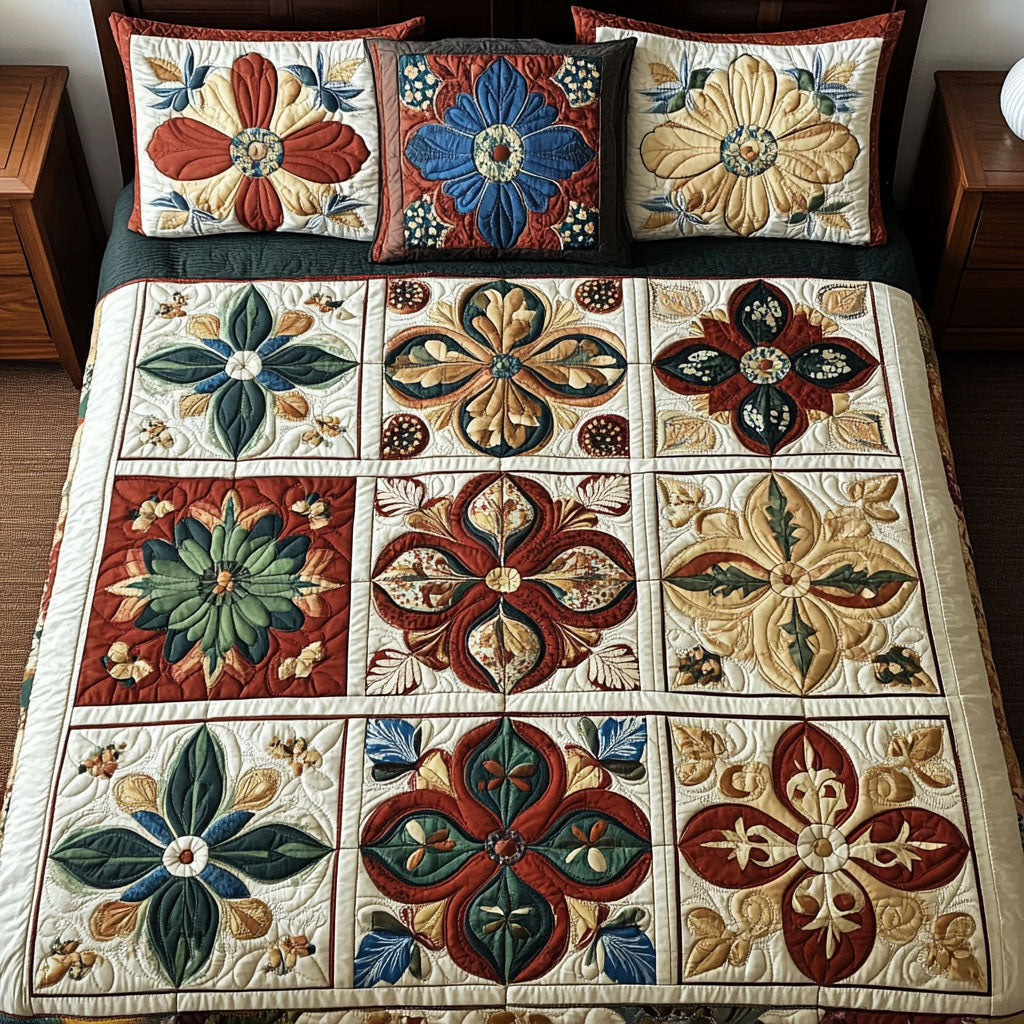 Flower Radiance 3-Piece Quilted Bedding Set - Single (59" x 70")
