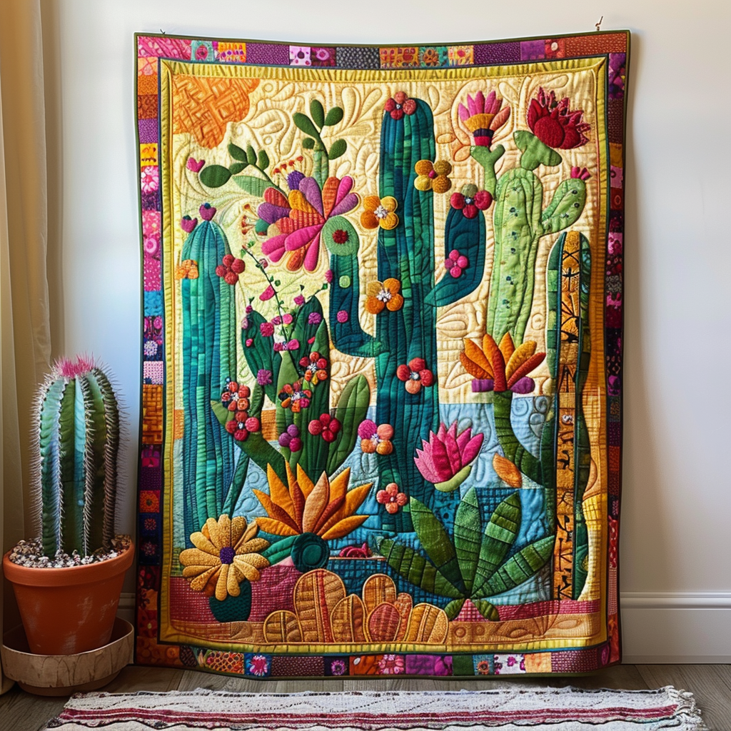 Throw (55'' x 60'') /Desert Botanical Cactus Quilted Blanket