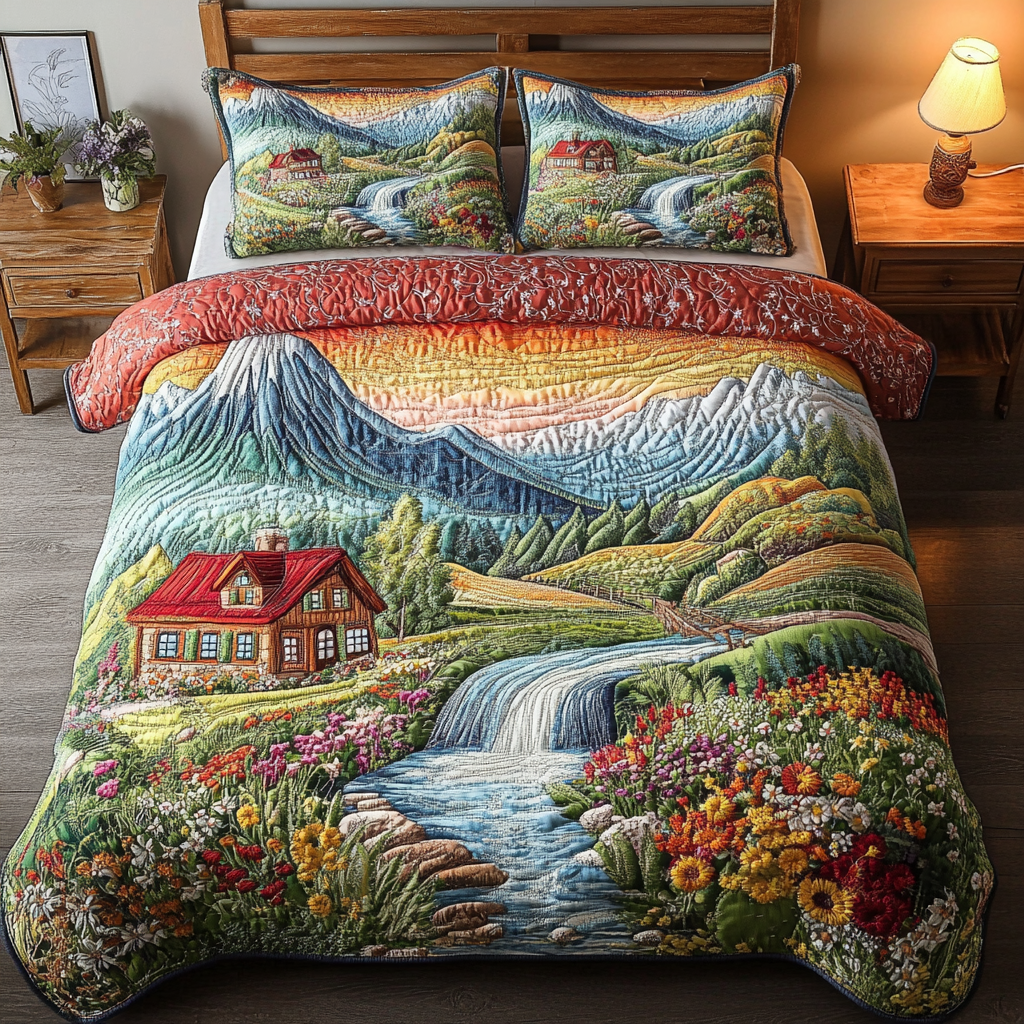 Flowing Rivers 3-Piece Quilted Bedding Set - Single (59" x 70")