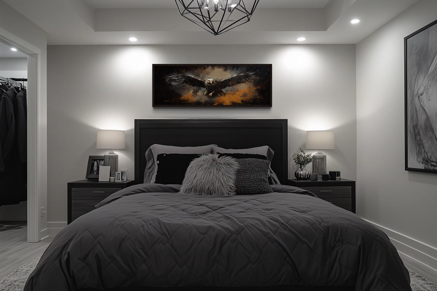 Flying Eagle Long Horizontal Canvas Wall Art For Men