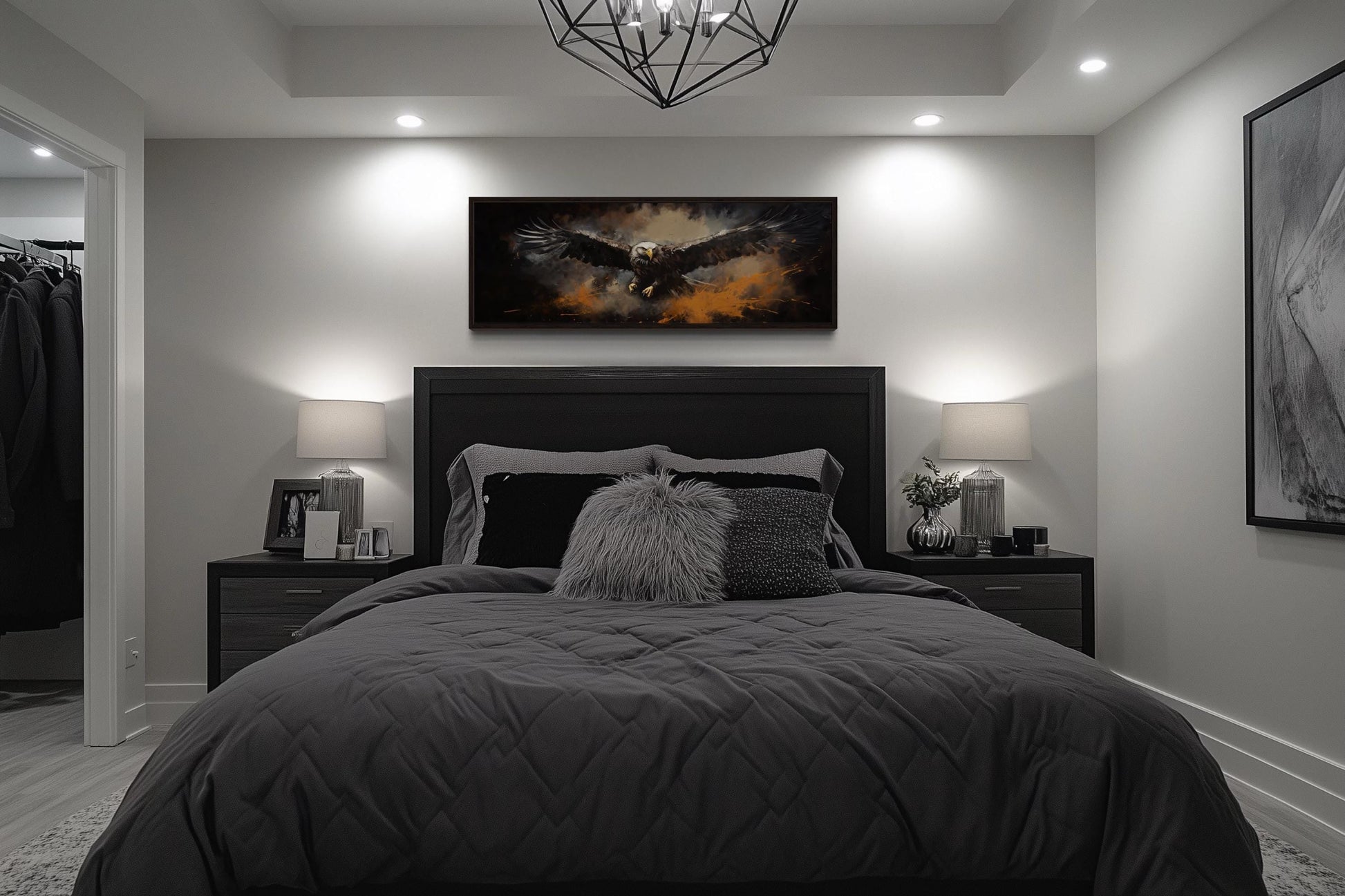 Flying Eagle Long Horizontal Canvas Wall Art For Men