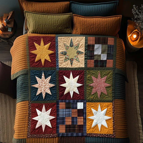 Folk Star Grid 3-Piece Quited Bedding Set - Single (59" x 70")