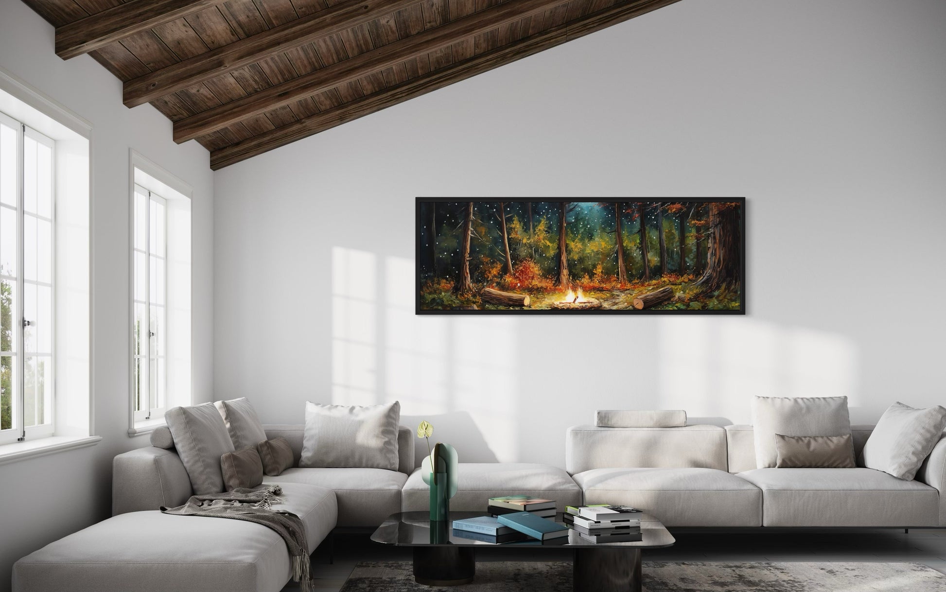 Forest Campfire Cozy Cabin Above Fireplace Mantel Wall Art