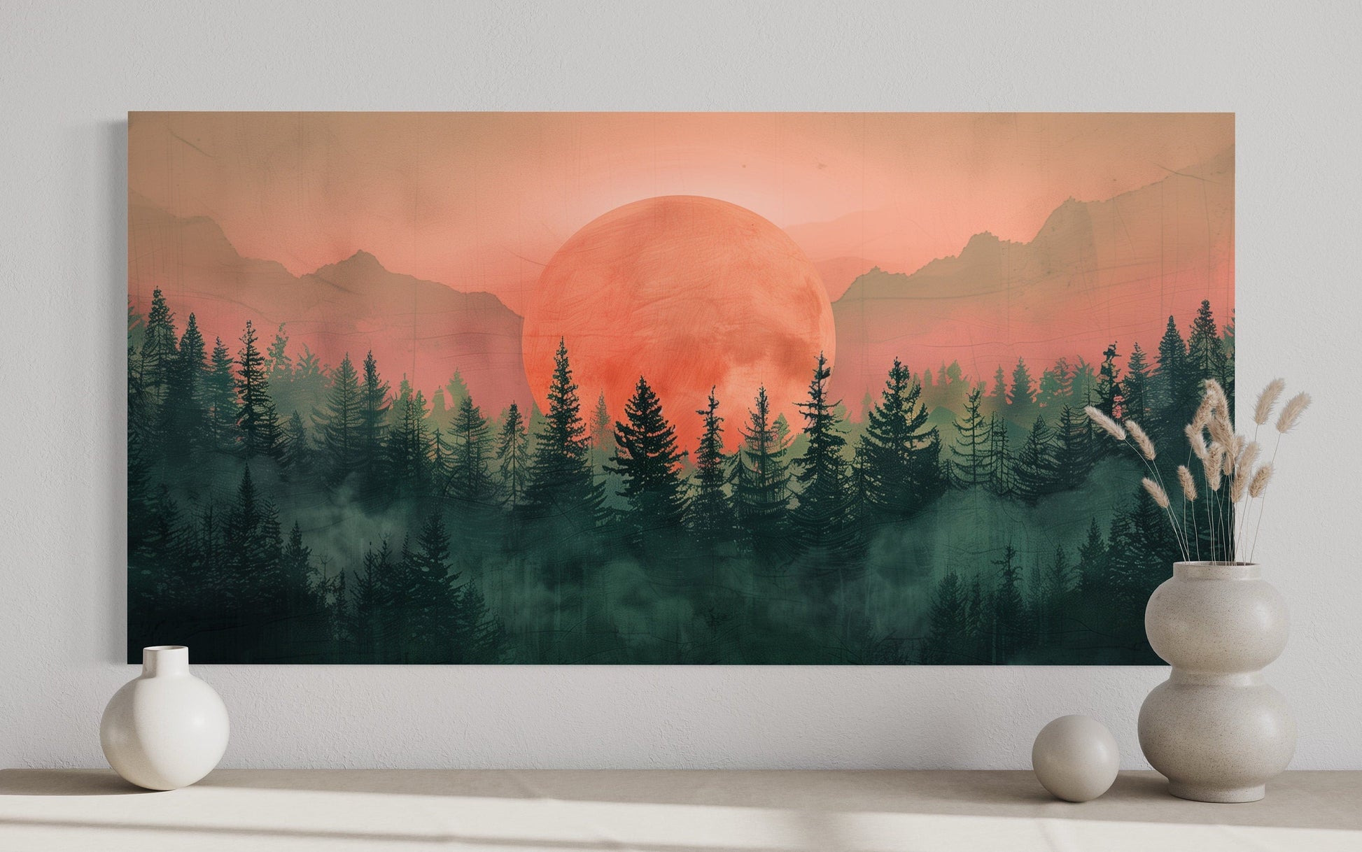 Forest Canvas Wall Art - Framed Pink Green Wall Art | Calming Nature Landscape Decor