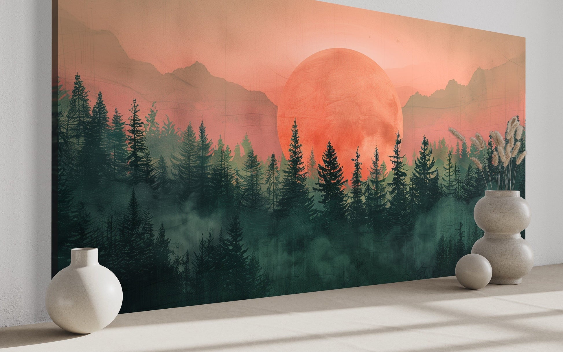 Forest Canvas Wall Art - Framed Pink Green Wall Art | Calming Nature Landscape Decor
