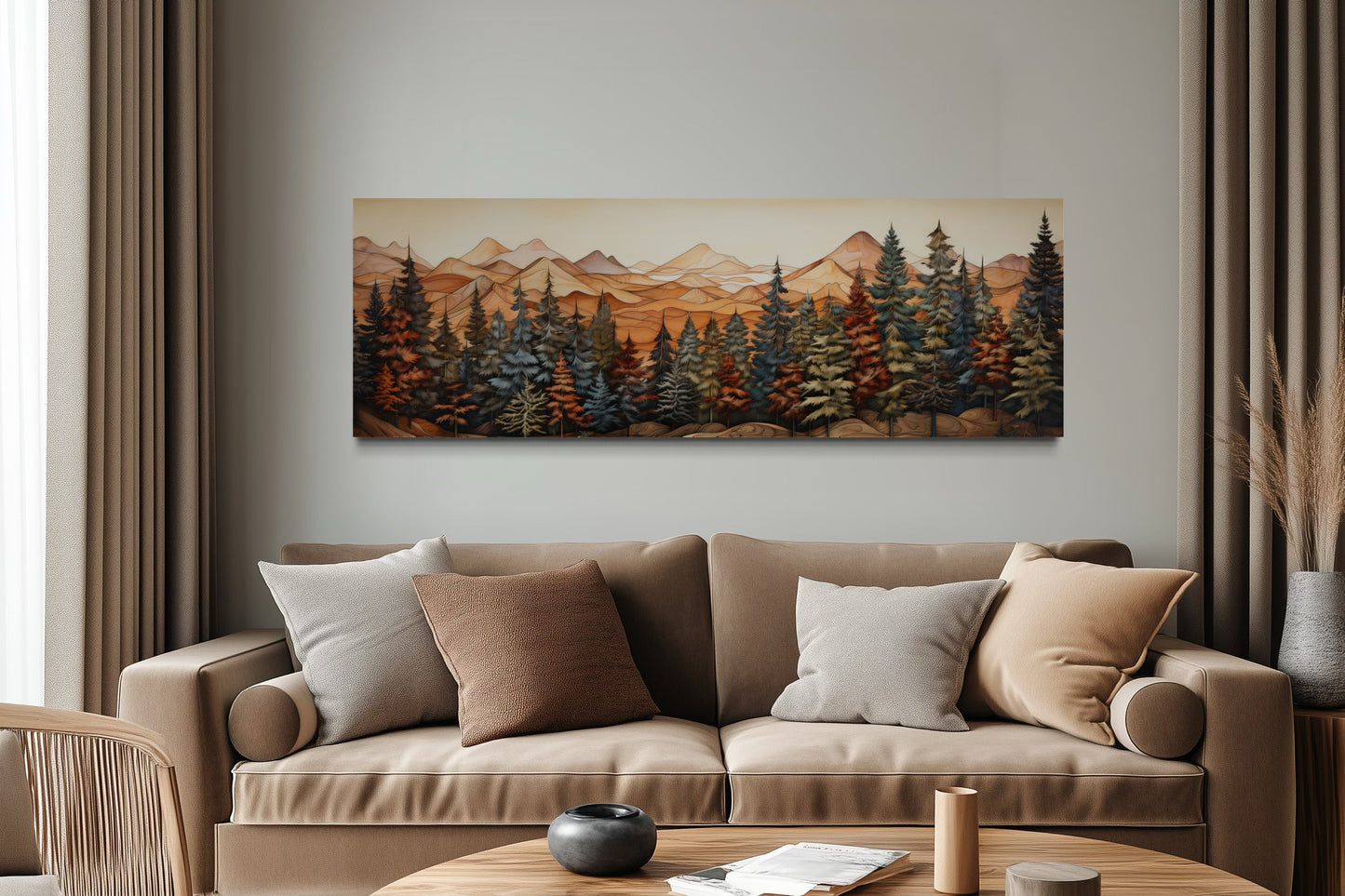Forest Painted On Wood Long Horizontal Canvas Rustic Wall Art