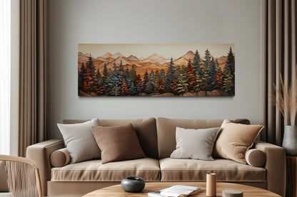 Forest Painted On Wood Long Horizontal Canvas Rustic Wall Art