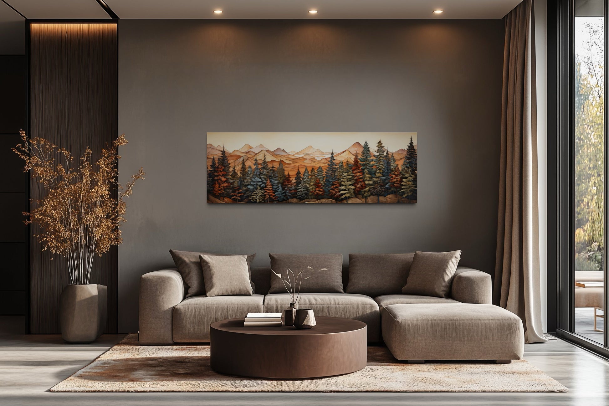 Forest Painted On Wood Long Horizontal Canvas Rustic Wall Art