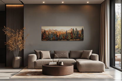 Forest Painted On Wood Long Horizontal Canvas Rustic Wall Art