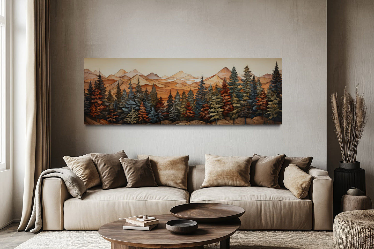 Forest Painted On Wood Long Horizontal Canvas Rustic Wall Art