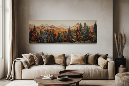 Forest Painted On Wood Long Horizontal Canvas Rustic Wall Art