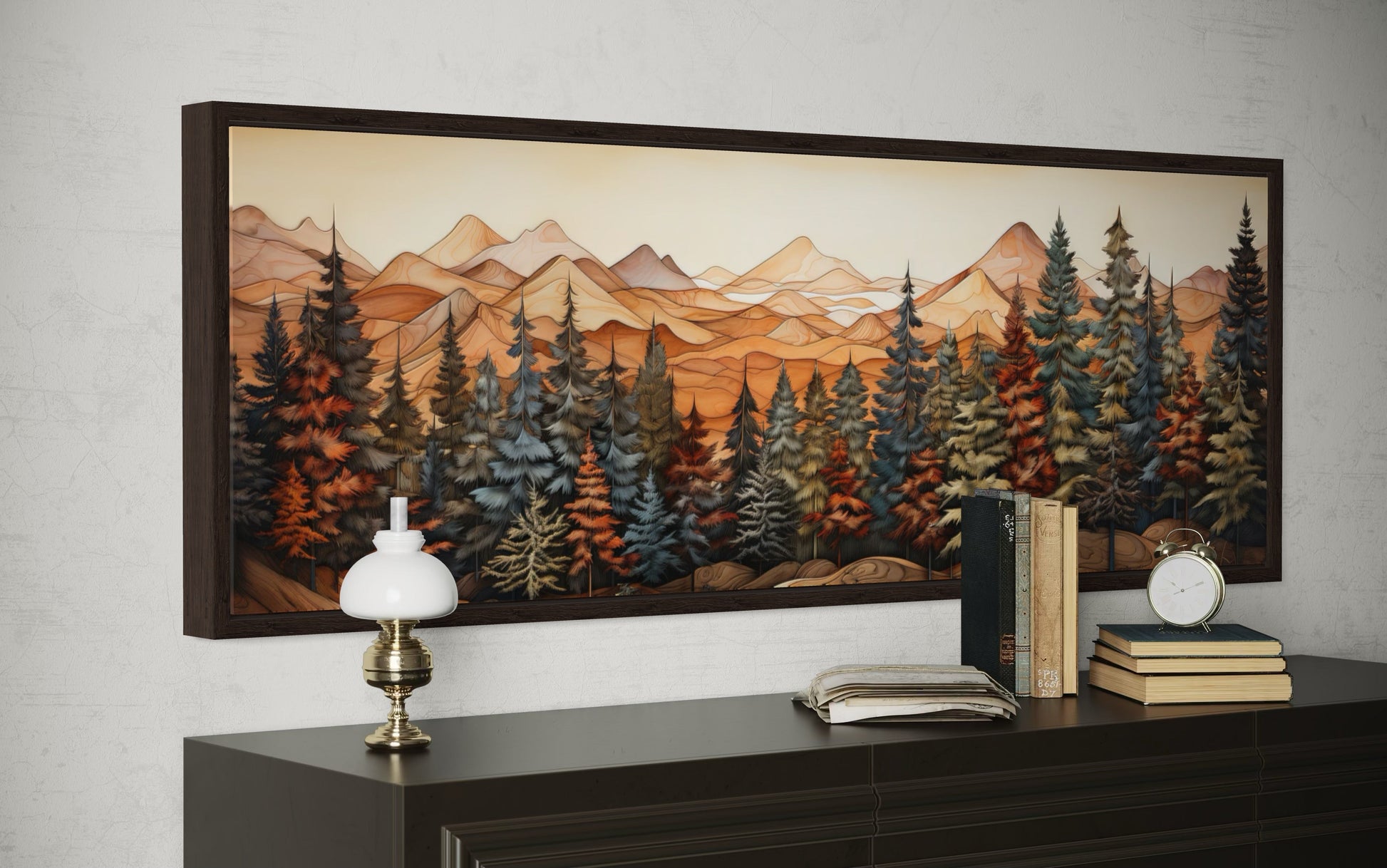 Forest Painted On Wood Long Horizontal Canvas Rustic Wall Art