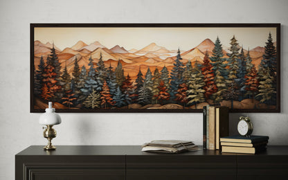 Forest Painted On Wood Long Horizontal Canvas Rustic Wall Art