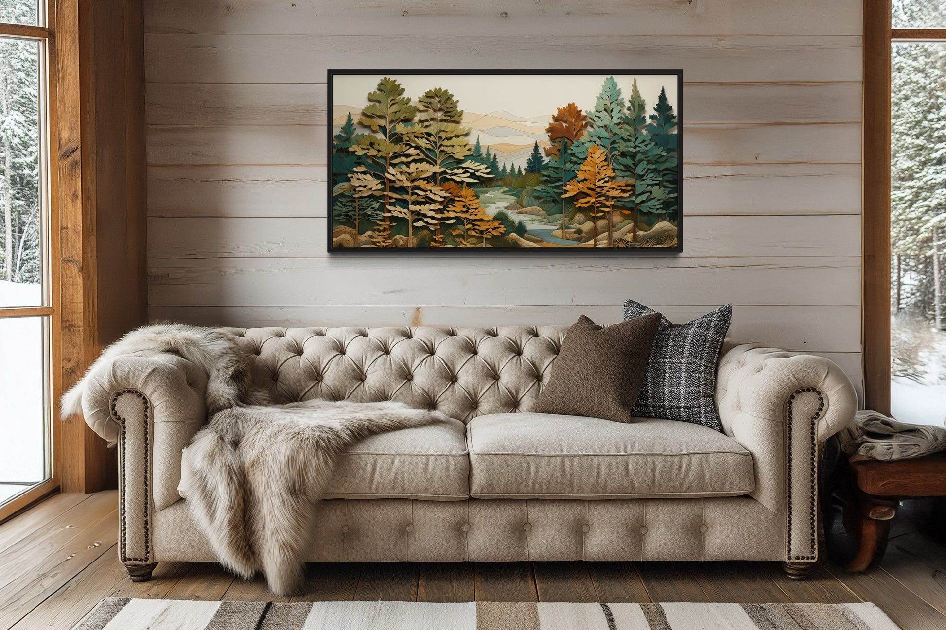 Forest River Wall Art – Layered Wood Painting | Rustic Cabin Decor & Nature Canvas Print