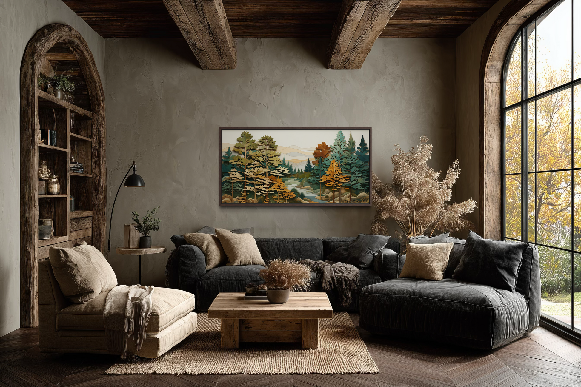 Forest River Wall Art – Layered Wood Painting | Rustic Cabin Decor & Nature Canvas Print