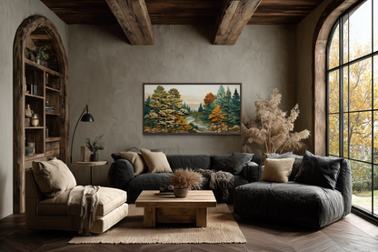 Forest River Wall Art – Layered Wood Painting | Rustic Cabin Decor & Nature Canvas Print
