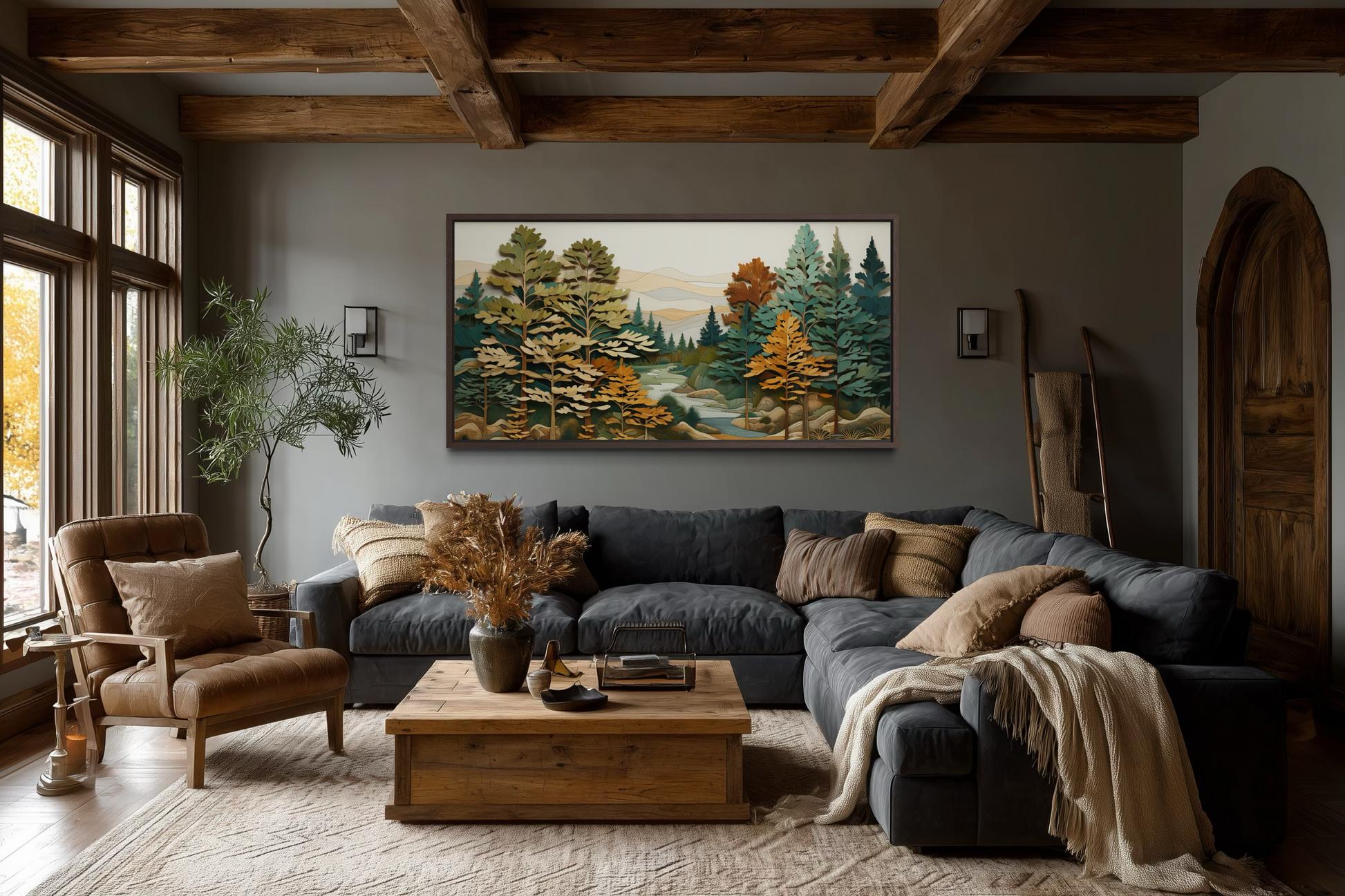 Forest River Wall Art – Layered Wood Painting | Rustic Cabin Decor & Nature Canvas Print
