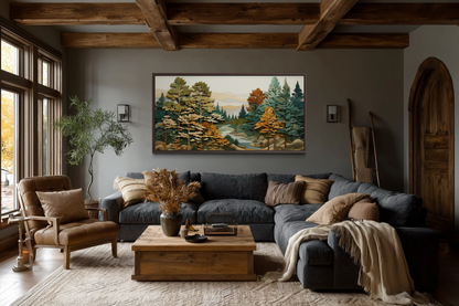 Forest River Wall Art – Layered Wood Painting | Rustic Cabin Decor & Nature Canvas Print