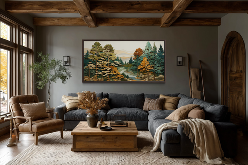 Forest River Wall Art – Layered Wood Painting | Rustic Cabin Decor & Nature Canvas Print