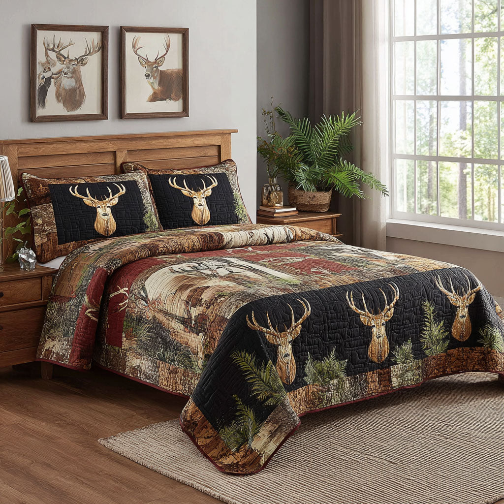 Forest Antlers 3-Piece Quilted Bedding Set - Single (59" x 70")