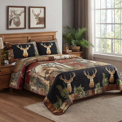Forest Antlers 3-Piece Quilted Bedding Set - Single (59" x 70")