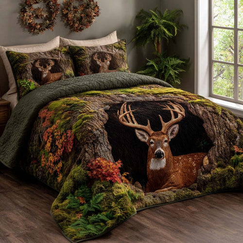 Forest Deer 3-Piece Quilted Bedding Set - Single (59" x 70")