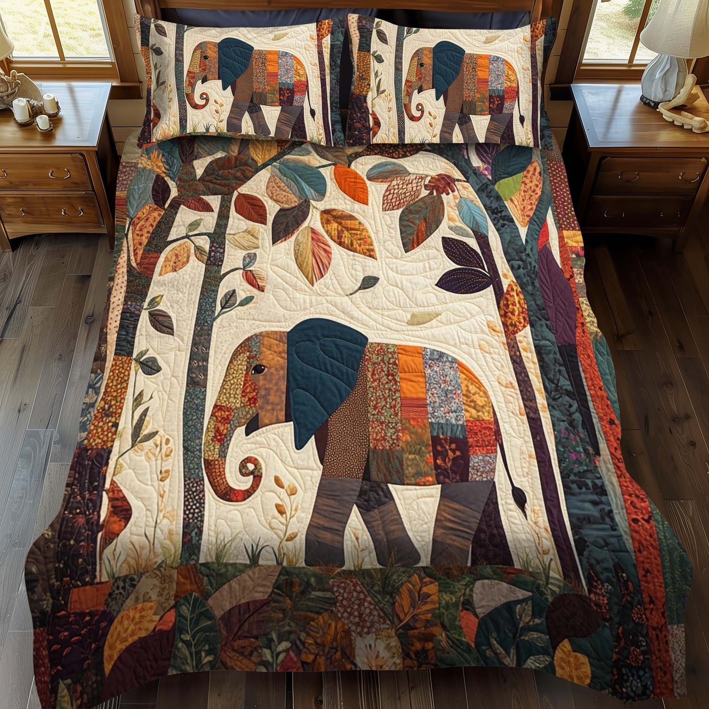 Forest Elephant 3-Piece Quilted Bedding Set - Single (59" x 70")