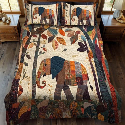 Forest Elephant 3-Piece Quilted Bedding Set - Single (59" x 70")