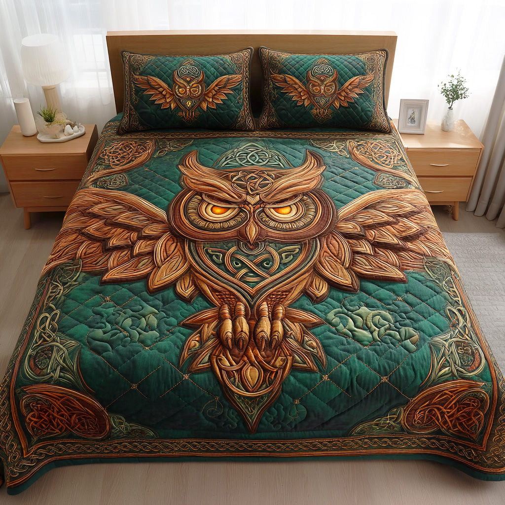 Forest Owl Knot 3-Piece Quilted Bedding Set - Single (59" x 70")