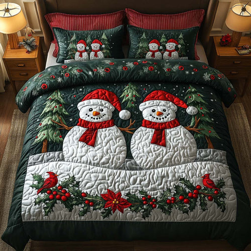 Forest Snowmen 3-Piece Quilted Bedding Set - Single (59" x 70")