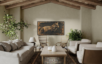 Fox Painted on Dark Wood Framed Canvas Wall Art