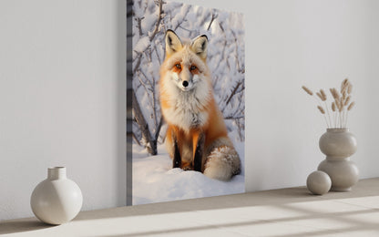 Fox in Snow Photography Style Framed Canvas Wall Art
