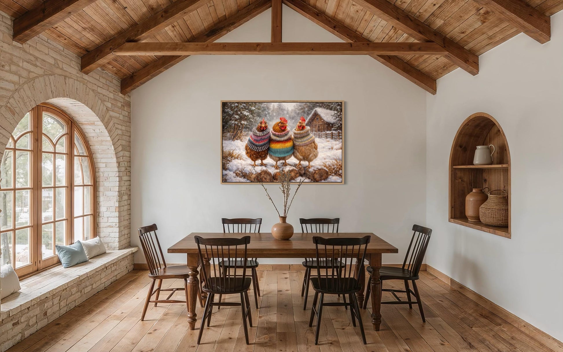 Framed Chicken Print With Cozy Animal Sweaters Farmhouse Kitchen Wall Art