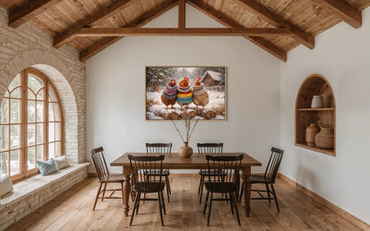 Framed Chicken Print With Cozy Animal Sweaters Farmhouse Kitchen Wall Art