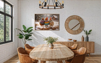 Framed Chicken Print With Cozy Animal Sweaters Farmhouse Kitchen Wall Art