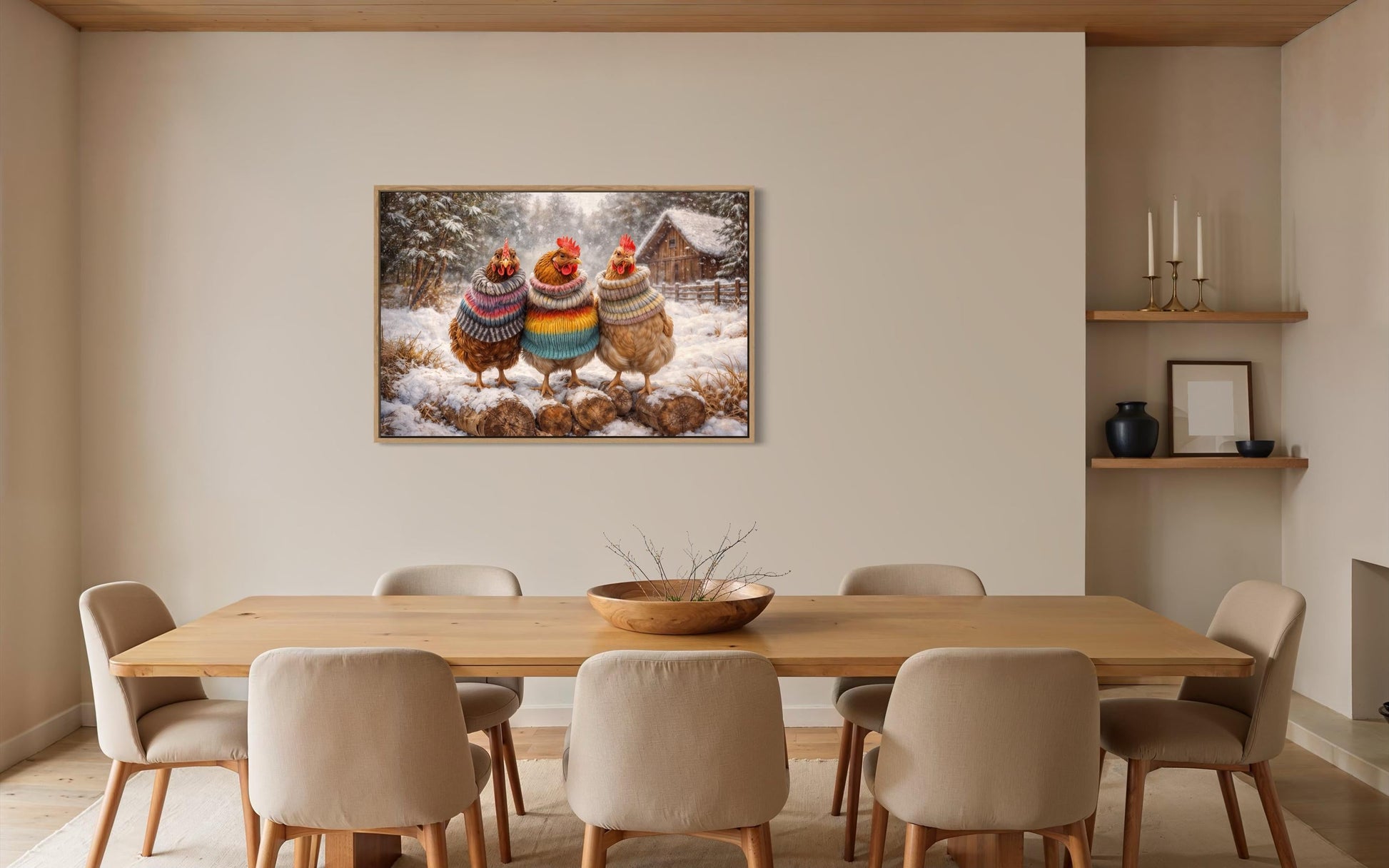 Framed Chicken Print With Cozy Animal Sweaters Farmhouse Kitchen Wall Art