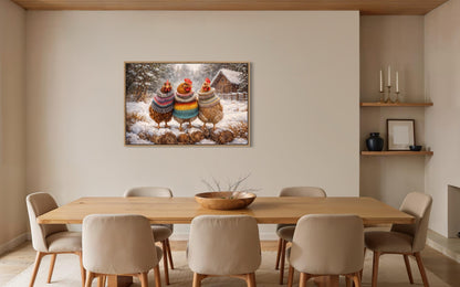 Framed Chicken Print With Cozy Animal Sweaters Farmhouse Kitchen Wall Art