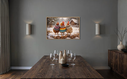 Framed Chicken Print With Cozy Animal Sweaters Farmhouse Kitchen Wall Art