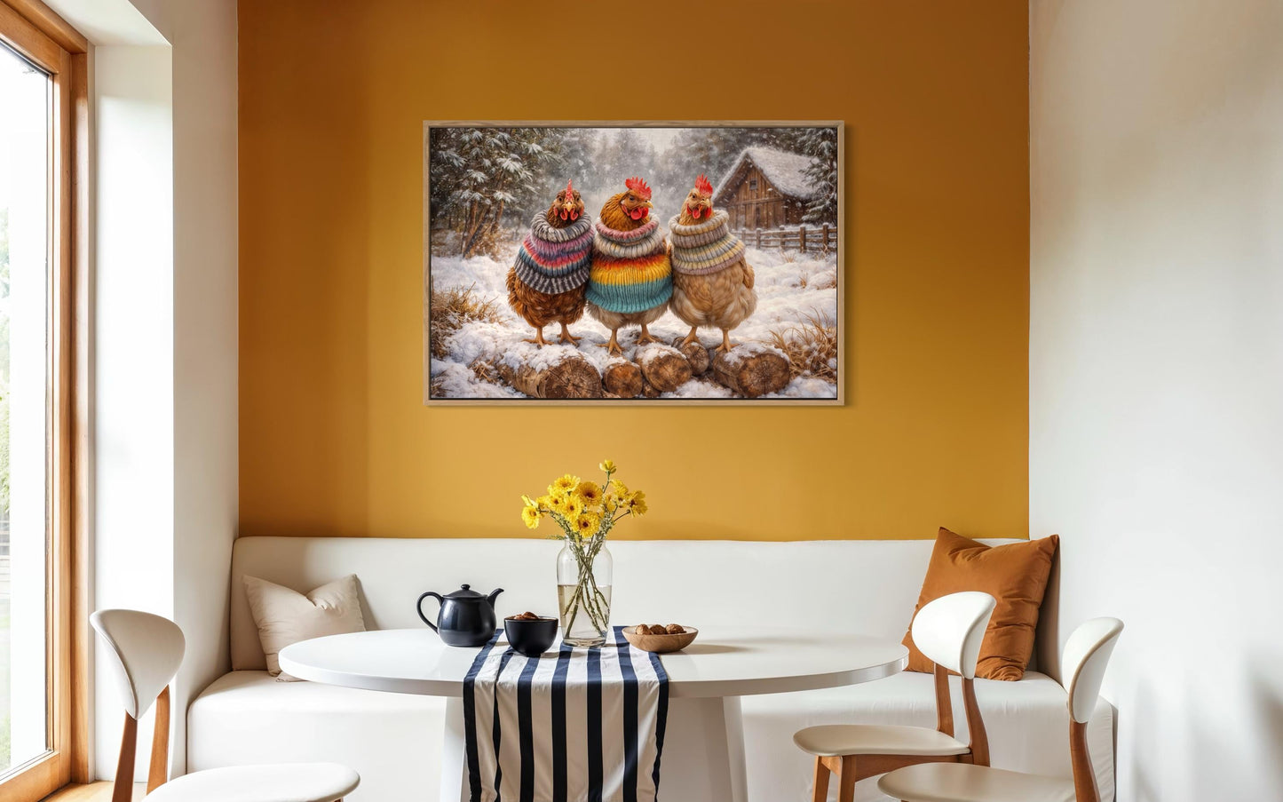 Framed Chicken Print With Cozy Animal Sweaters Farmhouse Kitchen Wall Art
