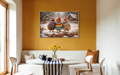 Framed Chicken Print With Cozy Animal Sweaters Farmhouse Kitchen Wall Art