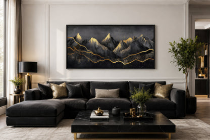 Black Gold Abstract Mountain Framed Canvas Wall Art