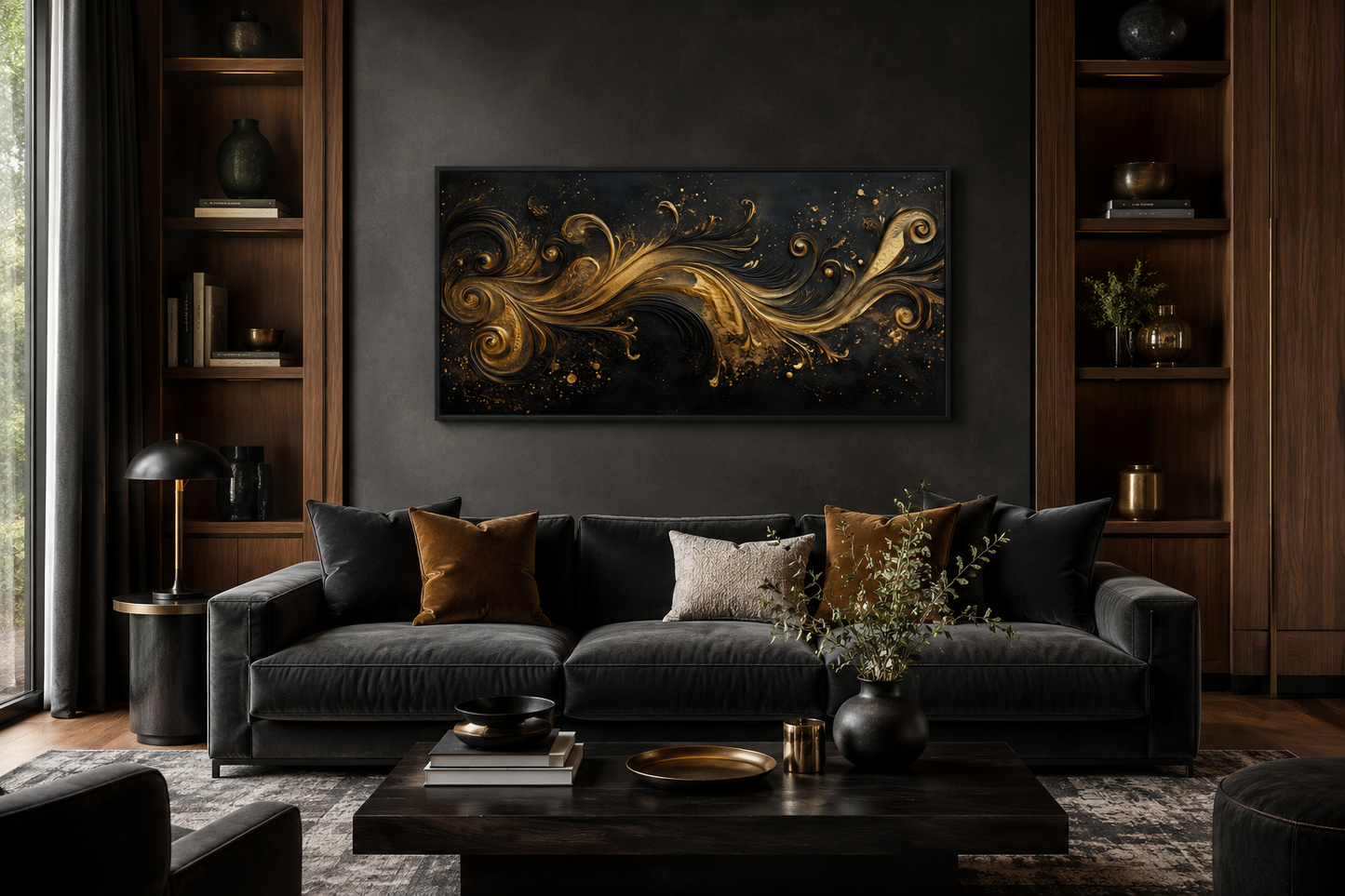 Black Gold Art Nouveau Framed Canvas Wall Art