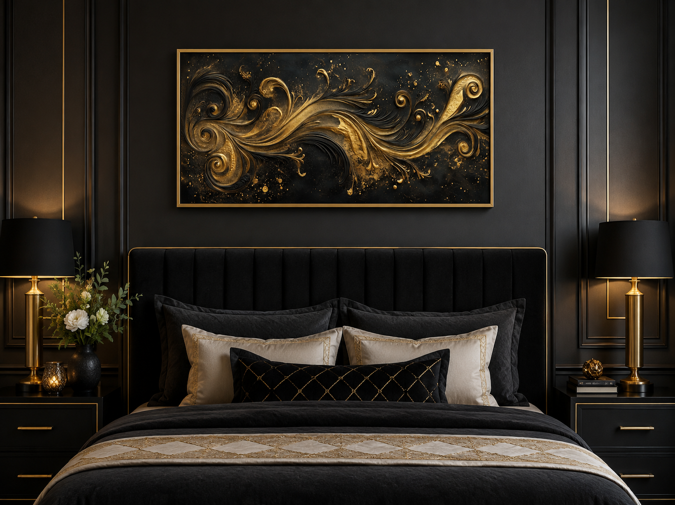 Black Gold Art Nouveau Framed Canvas Wall Art