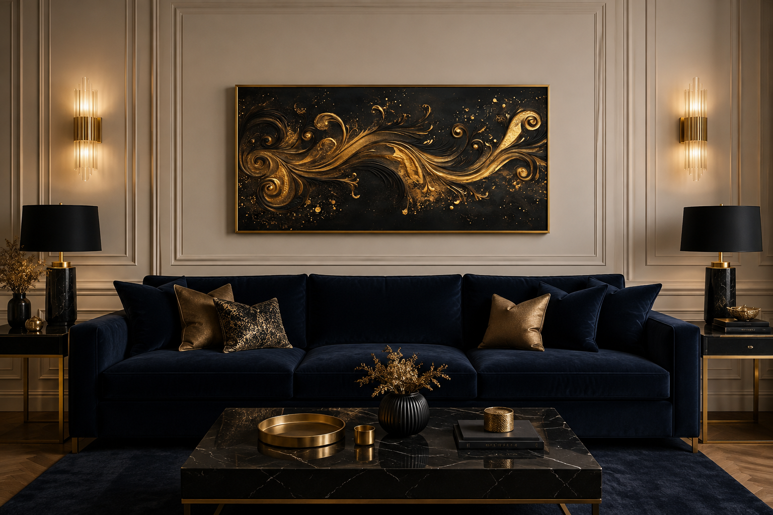 Black Gold Art Nouveau Framed Canvas Wall Art