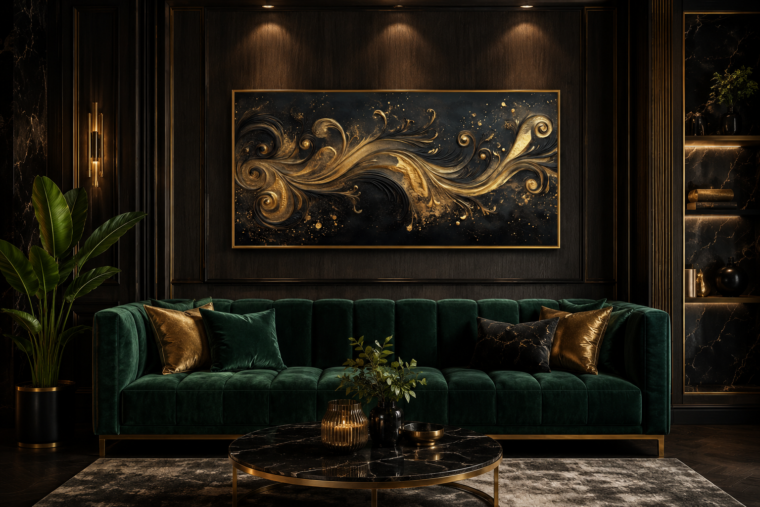 Black Gold Art Nouveau Framed Canvas Wall Art