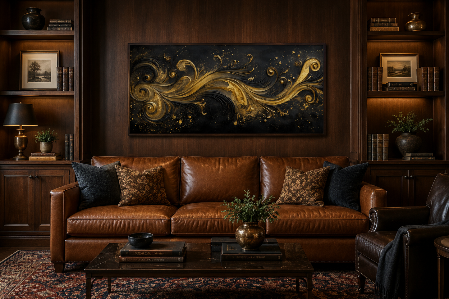 Black Gold Art Nouveau Framed Canvas Wall Art