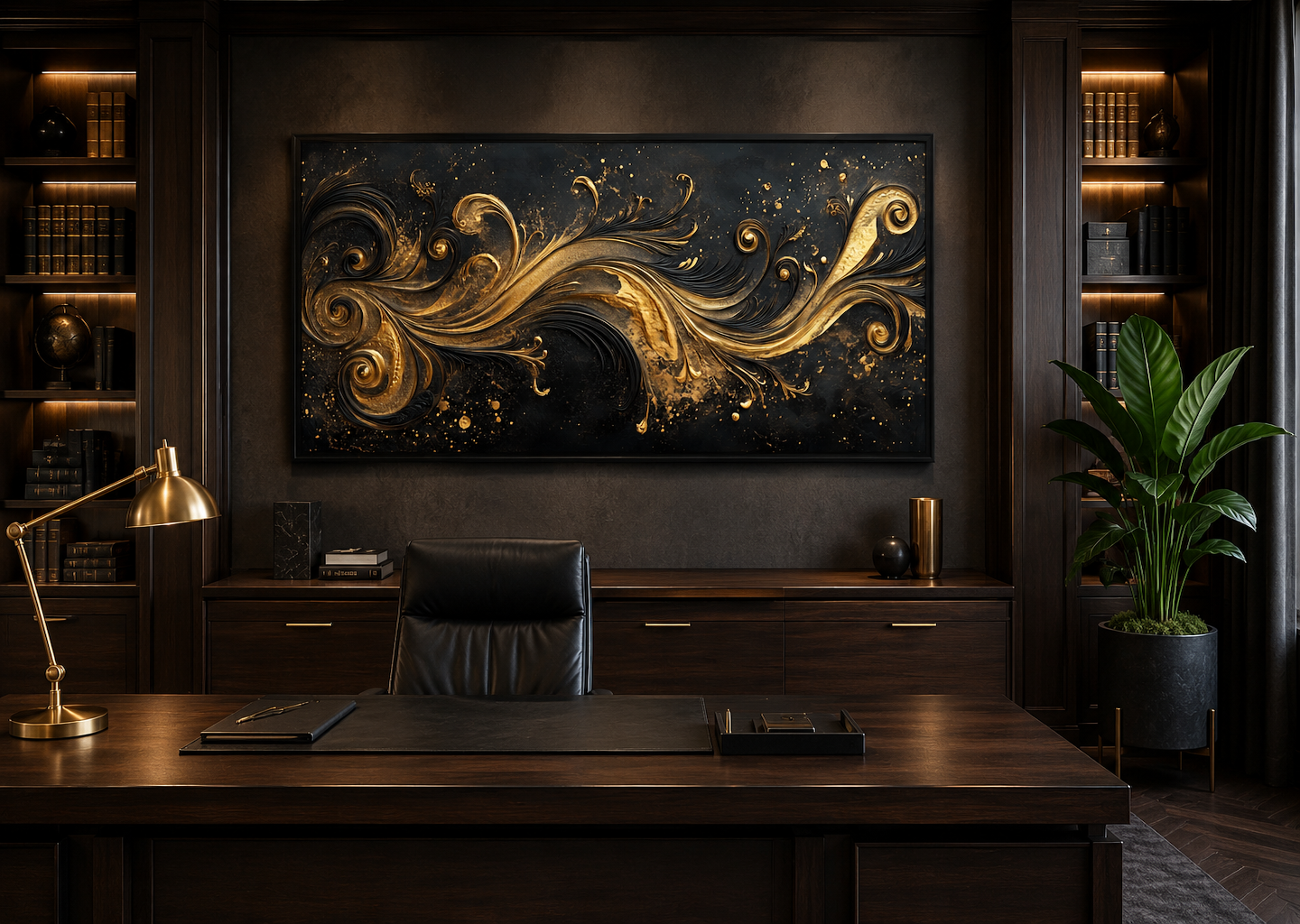 Black Gold Art Nouveau Framed Canvas Wall Art