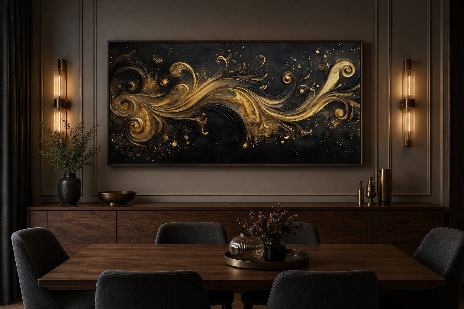 Black Gold Art Nouveau Framed Canvas Wall Art