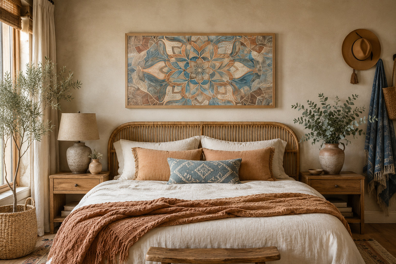 Boho Mandala Wall Art – Large Framed Canvas With Neutral Color Palette & Earth Tone Artwork