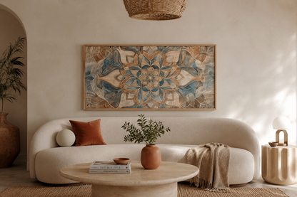 Boho Mandala Wall Art – Large Framed Canvas With Neutral Color Palette & Earth Tone Artwork